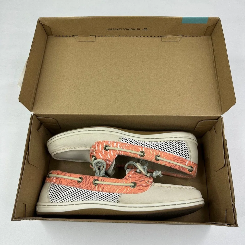 Sperry Womens Firefish Ivory Coral Boat Shoes 8.5 M‎ Leather Mesh